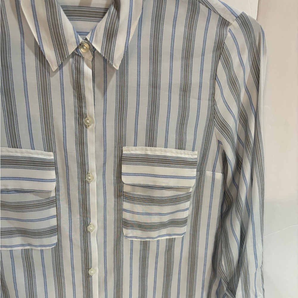 Express Portofino The City Shirt Button Down Long Convertible Sleeves Striped - Picture 4 of 7